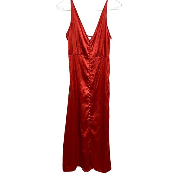 Anthropologie Red Satin Button Front Dress Size S Feminine Romantic Coquette - Picture 1 of 4